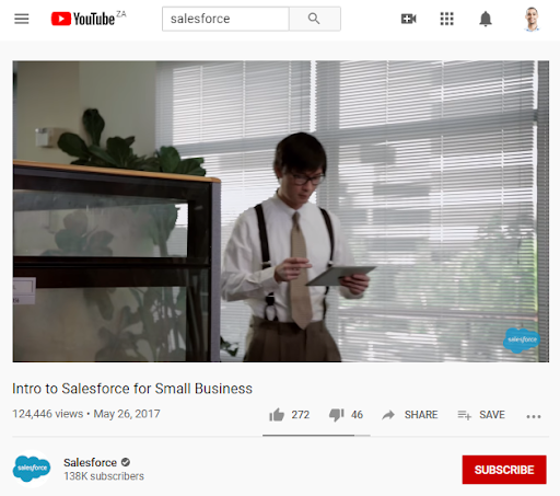 b2b software marketing videos salesforce youtube screenshot