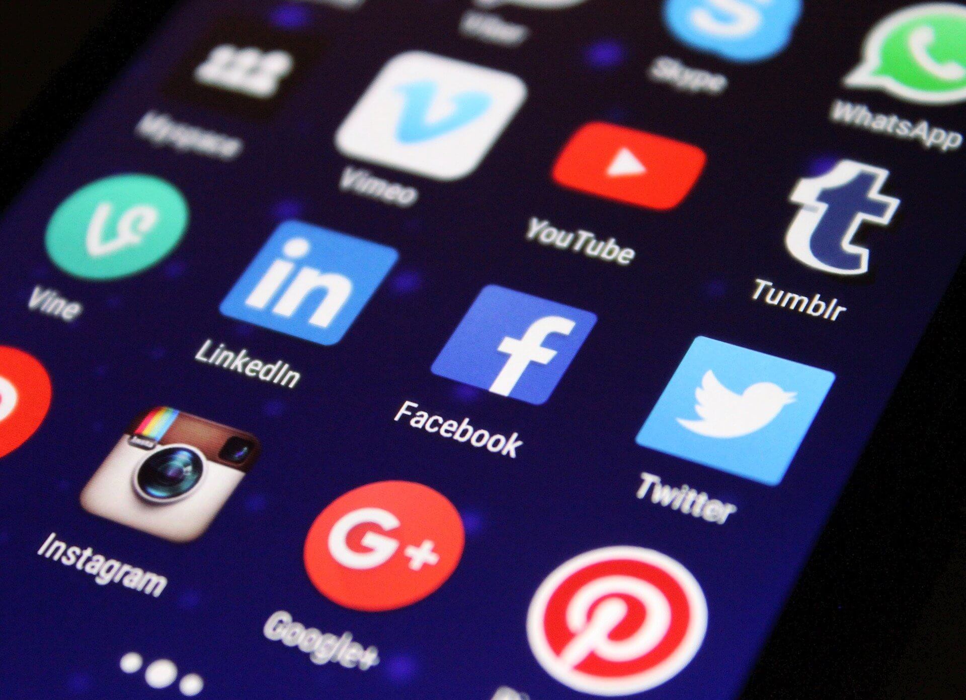 social media apps on phone screen