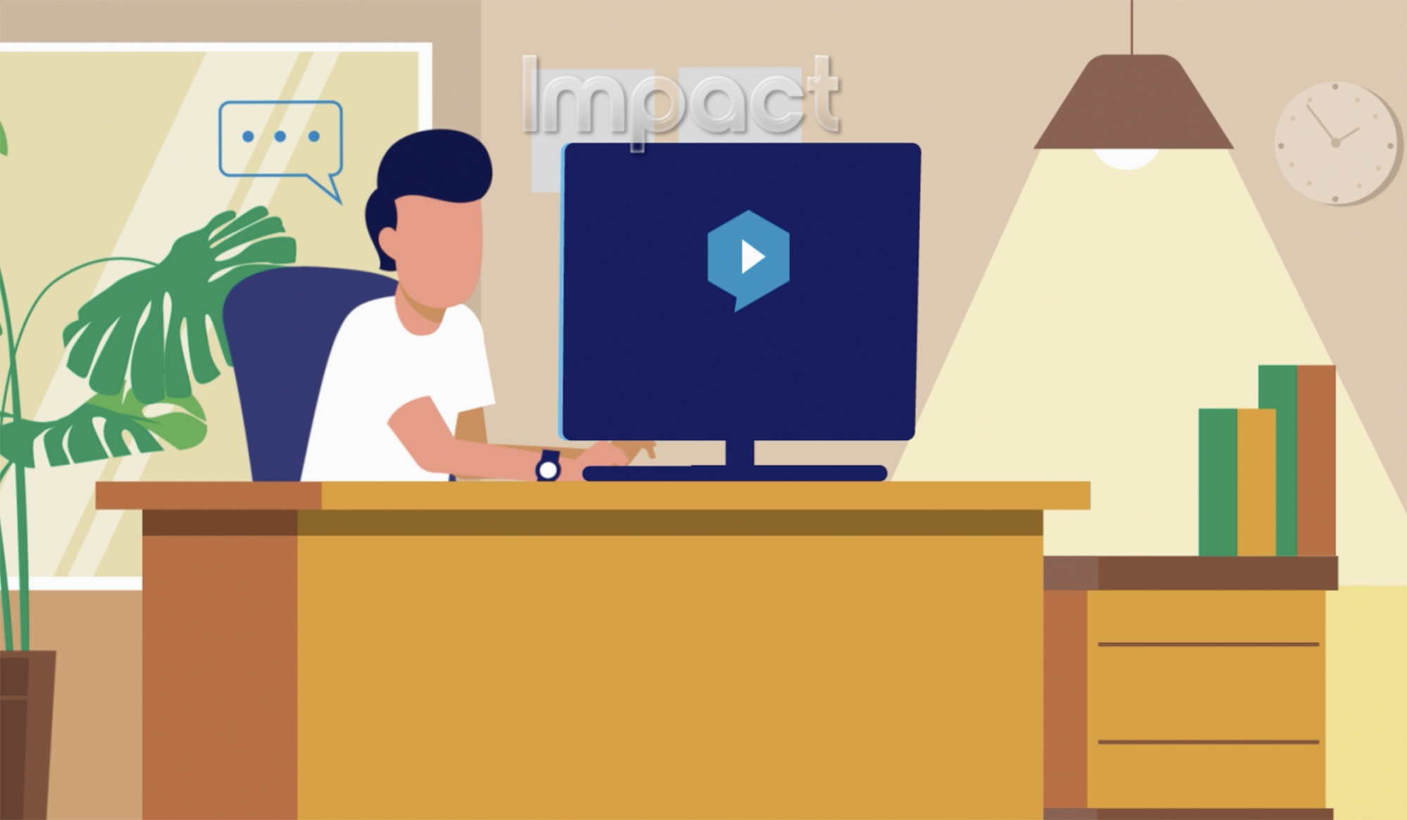 Illustration of person sitting at computer on desk